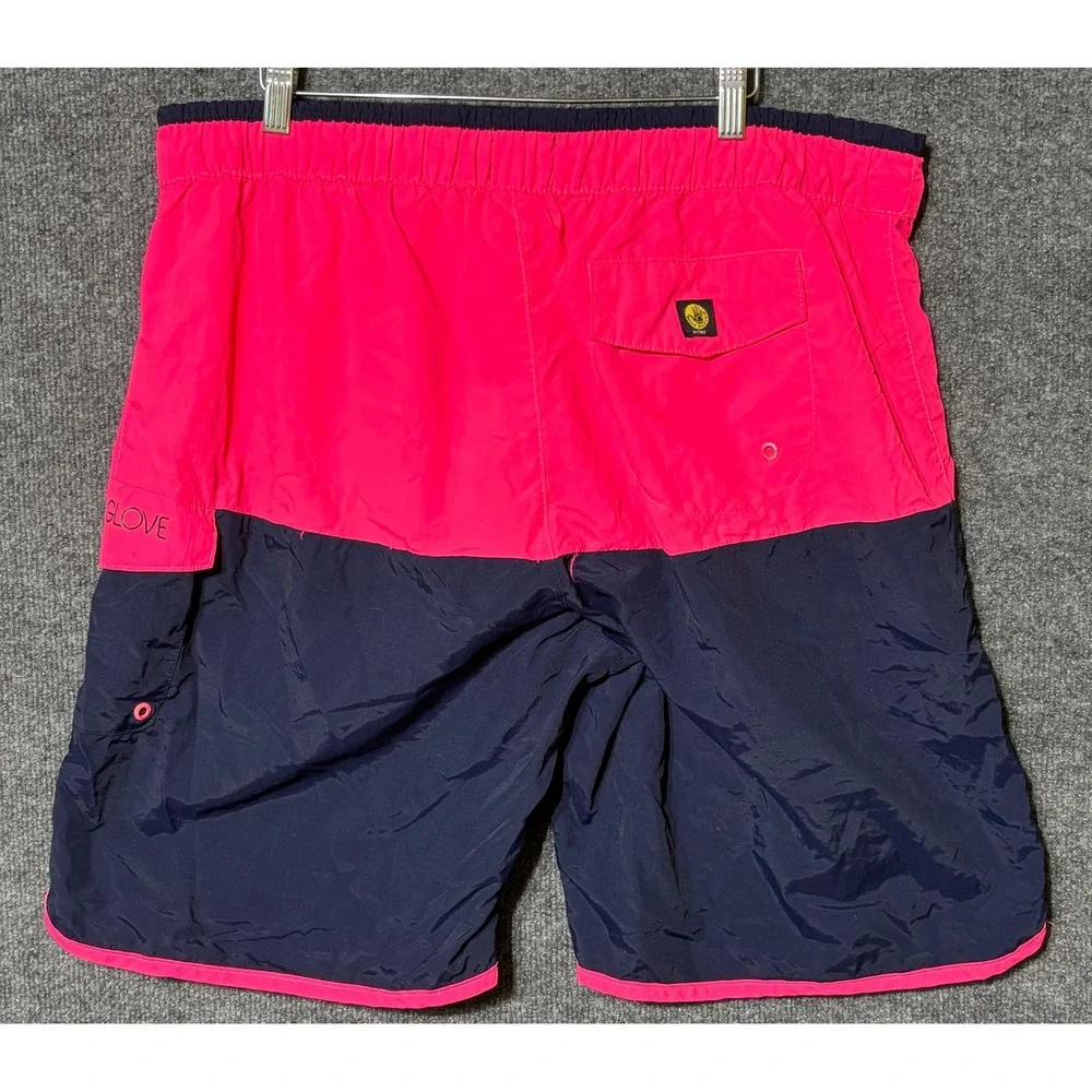 Body‎ Glove Mens XL/36 Lined Swim Trunks Pink Navy Colorblock Lace Up Pocket